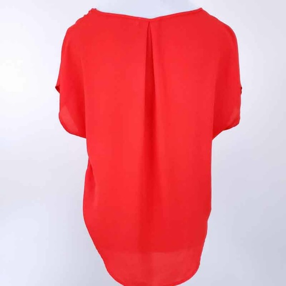 LUSH Blouse Short Sleeve Orangey Red Lightweight Vneck Oversized XS - Picture 2 of 6
